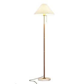 Retro Light Luxury Wood Grain Simple Pleated Floor Lamp Bedroom Bedside Sofa Study Floor Lamp (Option: White light)