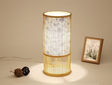 Tea Room Bamboo Woven Table Lamp Study Night Light Adjustable Light Warm Zen Bedside Lamp (Option: Blue white porcelain large-Push button switch)