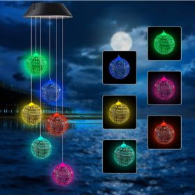 Outdoor Solar Wind Chime Lamp Hummingbird Butterfly Ball Wind Chime Garden Decoration (Option: Mosaic ball-Black shell lamp holder)