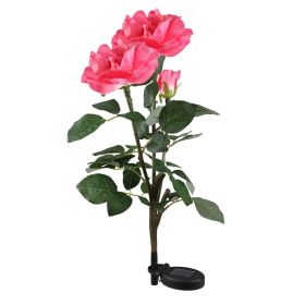 Outdoor Realistic Solar Garden Light 3 Heads Rose Flower for Garden Patio Yard (Color: Pink)