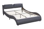 Queen Size Upholstered Faux Leather Platform Bed with LED Light Bed Frame with Slatted