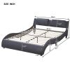 Queen Size Upholstered Faux Leather Platform Bed with LED Light Bed Frame with Slatted