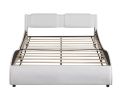 Queen Size Upholstered Faux Leather Platform Bed with LED Light Bed Frame with Slatted