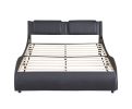 Queen Size Upholstered Faux Leather Platform Bed with LED Light Bed Frame with Slatted