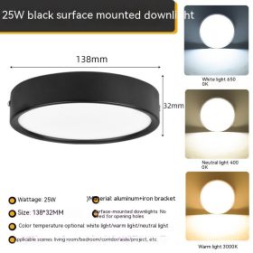 Ultra-thin Household Folding Punch Free Led Surface Mounted Downlight (Option: Neutral Light 4000K-Black 25W)