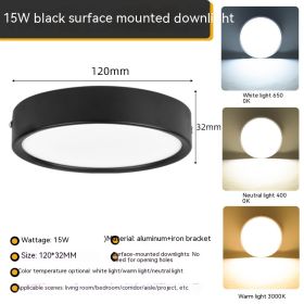 Ultra-thin Household Folding Punch Free Led Surface Mounted Downlight (Option: Neutral Light 4000K-Black 15W)